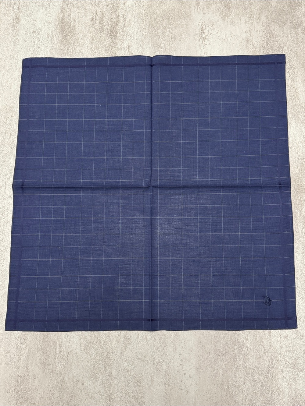 Dior Navy Blue Windowpane Pocket Square
